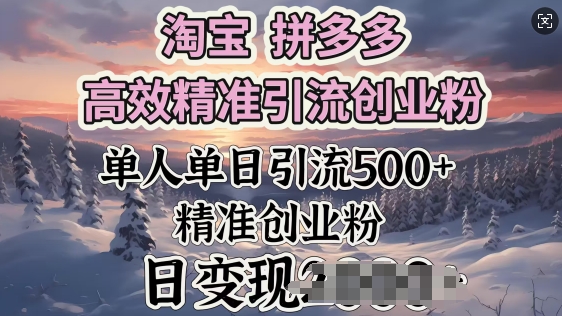 淘宝拼多多高效精准引流创业粉，单人单日引流500+创业粉，日变现多张-柚子网创