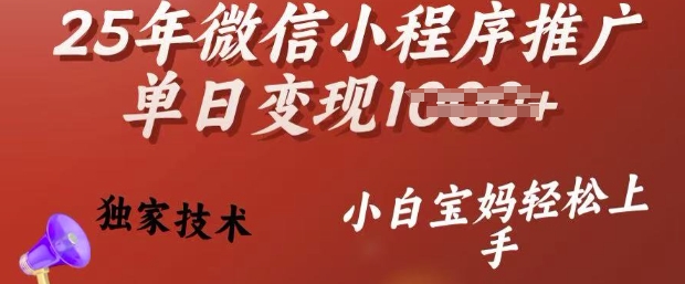 25年微信小程序推广单日变现多张，独家技术，小白宝妈轻松上手【揭秘】-柚子网创