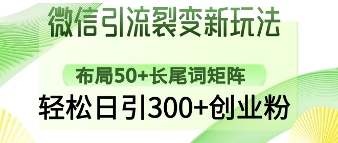 微信引流裂变新玩法：布局50+长尾词矩阵，轻松日引300+创业粉-柚子网创