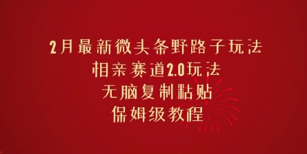 2月最新微头条野路子玩法，相亲赛道2.0玩法，无脑复制粘贴，保姆级教程-柚子网创