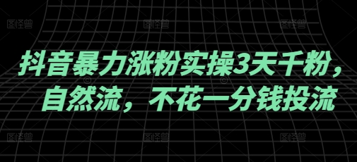 抖音暴力涨粉实操3天千粉，自然流，不花一分钱投流，实操经验分享-柚子网创