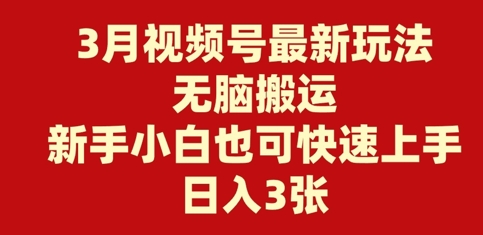 3月视频号最新玩法，无脑搬运，新手小白也可快速上手，日入3张-柚子网创