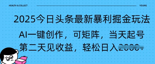 2025今日头条最新暴利掘金玩法，AI一键创作，可矩阵，当天起号，第二天见收益轻松日入多张-柚子网创