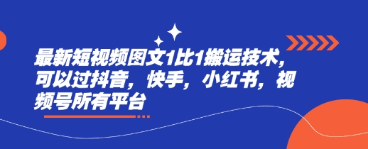 最新短视频图文1比1搬运技术，可以过抖音，快手，小红书，视频号所有平台-柚子网创