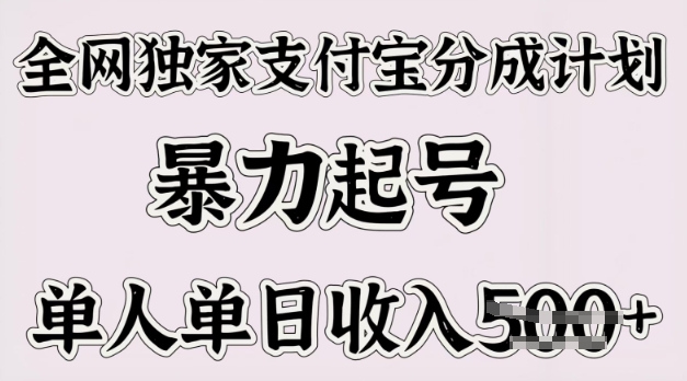 全网独家支付宝分成计划，暴力起号，单人单日收入多张-柚子网创